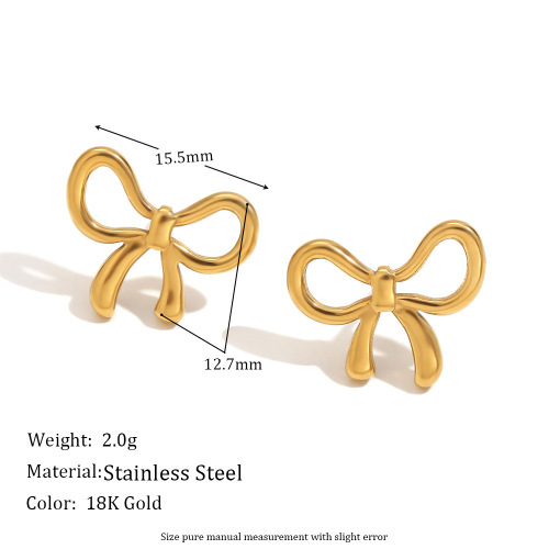 NTSMJ113 18K Gold Plated Stainless Steel Cute Bow Earrings and Sweet Pendant Necklace for Women
