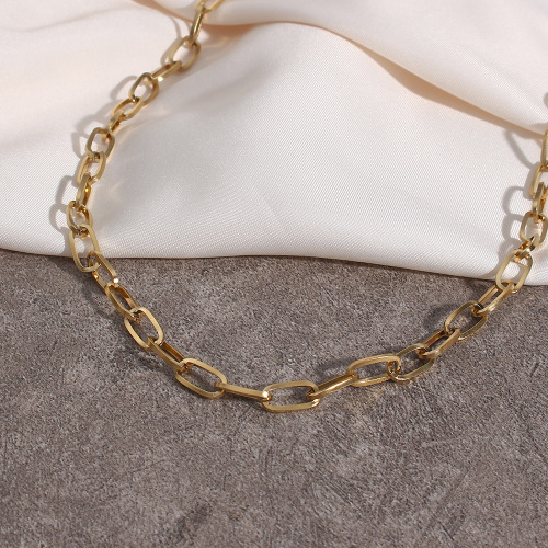 NTSMJ161 Stainless Steel Figaro Chain Collarbone Necklace with Shiny Sequin Links for Women Elegant Fashion Jewelry