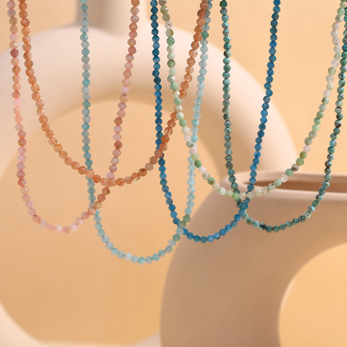 NTSMJ408 18K Gold Plated Stainless Steel Necklace for Women with Colorful Beads Natural Amazonite and Opal