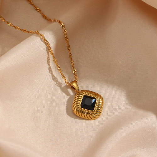 NTSMJ233 Stainless Steel Rhombus Pendant Necklace with Zirconia Trendy Jewelry for Women