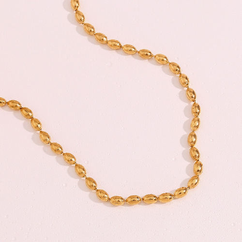 NTSMJ171 18K Gold Plated Stainless Steel Oval Bead Chain Necklace for Women Elegant Jewelry