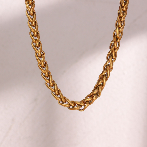 NTSMJ225 Gold Plated Stainless Steel 6mm Flower Basket Chain Necklace Trendy Bracelet Jewelry for Women