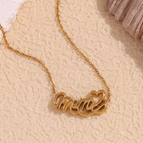 NTSMJ93 18K Gold Plated Stainless Steel MAMA Heart Pendant Necklace with Diamonds for Mother's Day