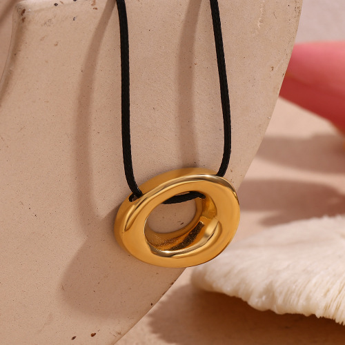 NTSMJ189 18K Gold Plated Stainless Steel Geometric Hollow Pendant Necklace for Women Trendy Jewelry