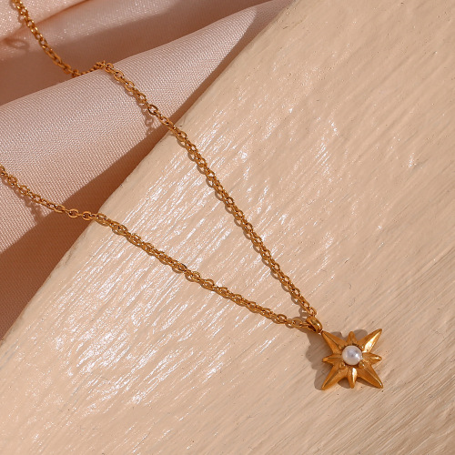 NTSMJ104 Stainless Steel Eight-Point Star Pendant Sweater Necklace for Women Trendy Jewelry