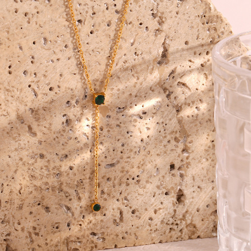 NTSMJ581 Round Zircon Tassel Necklace with O-Chain for Women Elegant Sweater Chain Jewelry