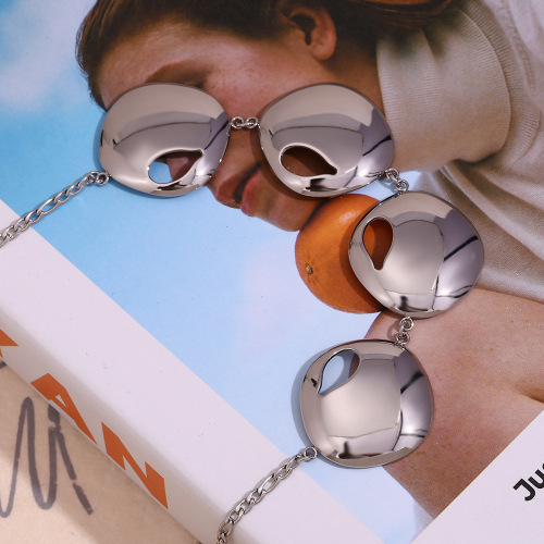 NTSMJ300 18K Gold-Plated Stainless Steel Necklace with Waterdrop Cutout and Four Circle Pendants for Women