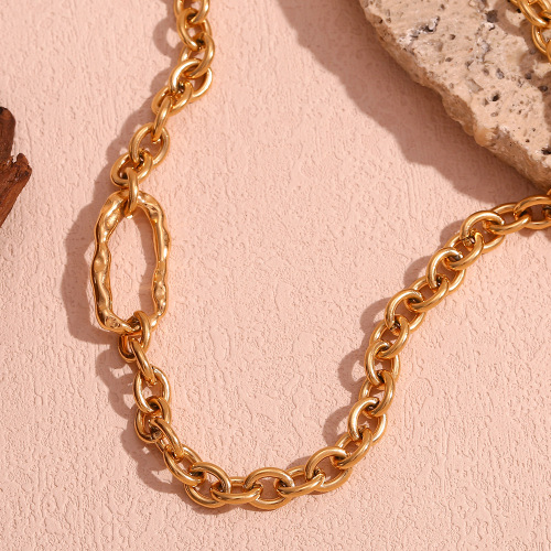 NTSMJ157 18K Gold Plated Stainless Steel Liquid O-Ring Clasp Cross Chain Necklace for Women Trendy Fashion Jewelry