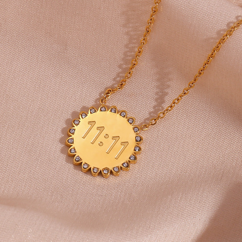 NTSMJ542 18K Gold Plated Stainless Steel Necklace with Sunflower Pendant and Micro Pave Zirconia for Women Elegant Jewelry