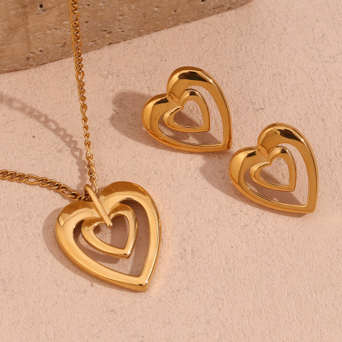 NTSMJ38 18K Gold Plated Stainless Steel Hollow Heart Cross Pendant Necklace for Women