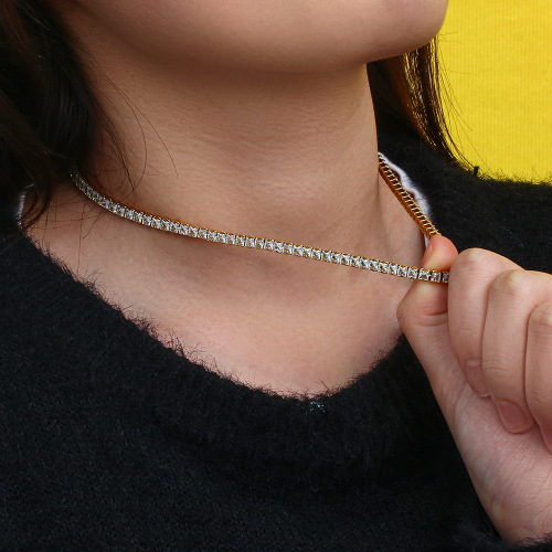 NTSMJ344 Stainless Steel Luxury Square Zircon Bracelet and Short Necklace Set for Women Trendy Collarbone Jewelry