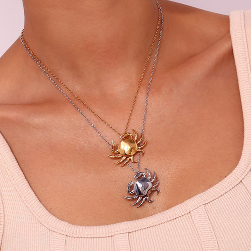 NTSMJ386 18K Gold Plated Stainless Steel Crab Pendant Necklace for Women Nautical Jewelry