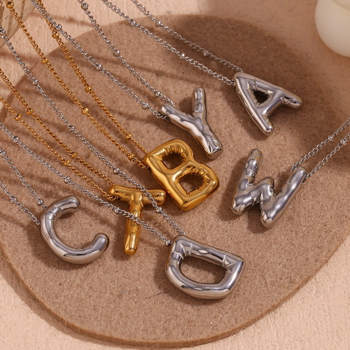 NTSMJ8 18K Gold Plated Stainless Steel Cute Balloon Letter Pendant Necklace for Women Party Jewelry