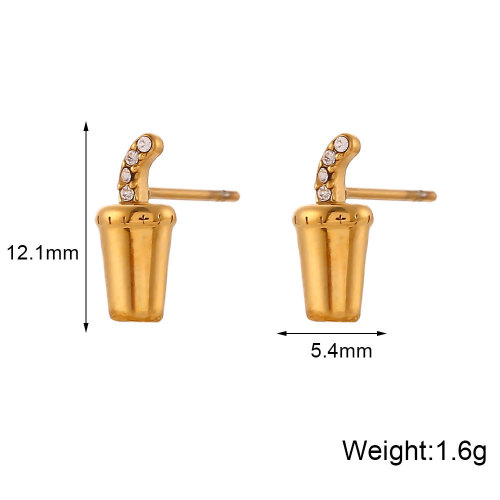 NTSMJ560 18K Gold Plated Stainless Steel Necklace and Cute Micro-Pave Cola Stud Earrings Set for Women Trendy Jewelry