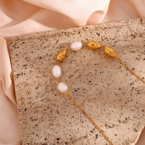 NTSMJ223 Freshwater Pearl Teardrop Bead Pendant Necklace Elegant Collarbone Chain Jewelry for Women