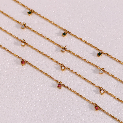 NTSMJ172 18K Gold Plated Stainless Steel Clavicle Necklace with Claw Set Pendant for Women Elegant Jewelry