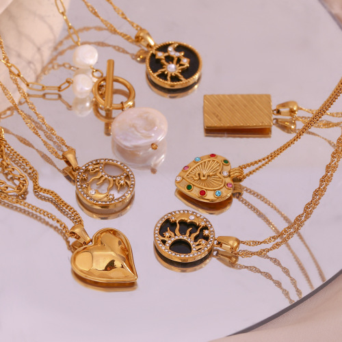 NTSMJ30 18K Gold Plated Stainless Steel Sun Star and Heart Pendant Necklace for Women