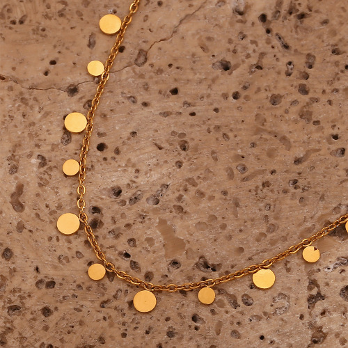 NTSMJ525 18K Gold Plated Stainless Steel Round Pendant Necklace for Women Delicate Jewelry