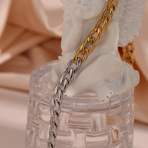 NTSMJ584 8mm Gold and Silver Stainless Steel Hip Hop Chain Necklace for Men Thick Interlocking Design