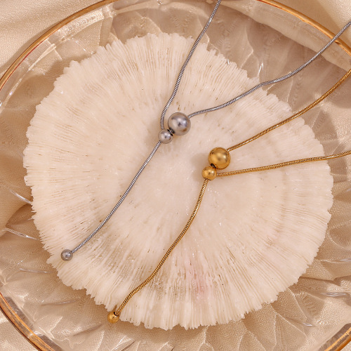 NTSMJ81 18K Gold Plated Stainless Steel Y-Shaped Snake Chain Necklace with Adjustable Bead Elegant Clavicle Chain for Women