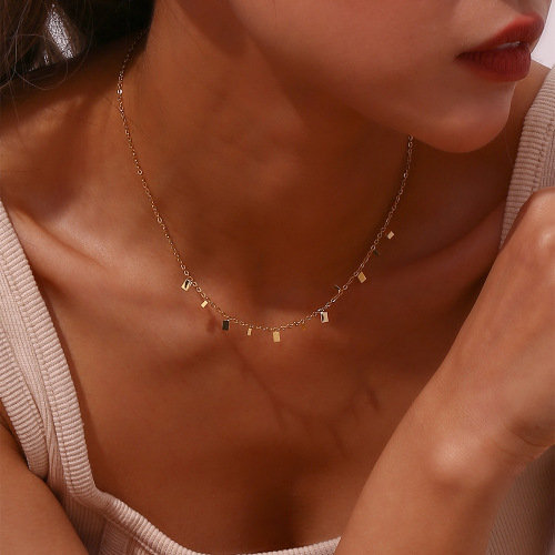 NTSMJ317 18K Gold-Plated Stainless Steel Square Pendant Fine Necklace for Women Elegant Jewelry