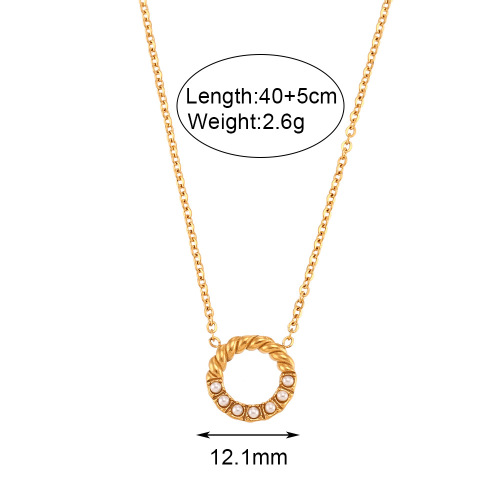 NTSMJ35 Stainless Steel Twisted Circle Half-Pave Pendant Bracelet and Necklace Set for Women