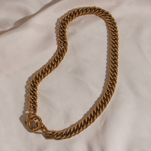 NTSMJ345 Stainless Steel 18K Gold Plated Chunky OT Clasp Necklace Trendy Collarbone Jewelry for Women