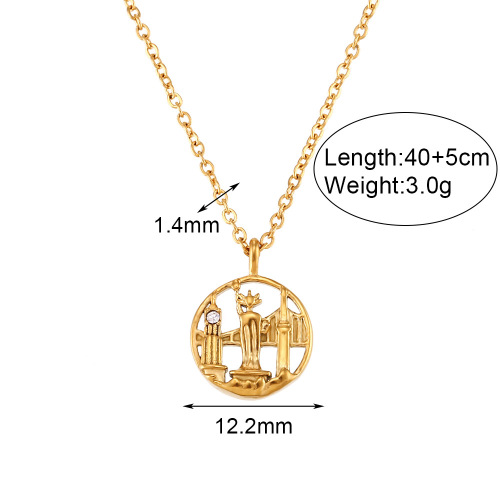 NTSMJ220 Stainless Steel World City Round Pendant Sweater Chain Necklace Trendy Jewelry for Women