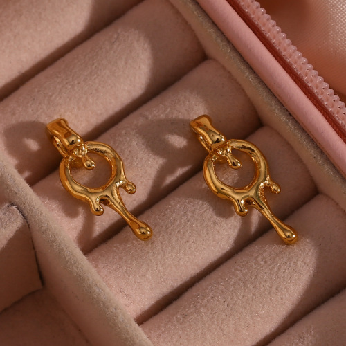 NTSMJ557 18K Gold Plated Stainless Steel Lava Hoop Earrings and Pendant Necklace Set for Women Trendy Jewelry