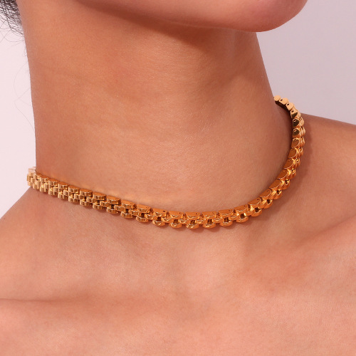 NTSMJ213 18K Gold Plated Stainless Steel 6mm Band Chain Choker Necklace for Women Trendy Statement Jewelry