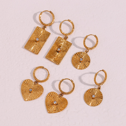 NTSMJ426 18K Gold Plated Stainless Steel Sun Pattern Pendant Earrings and Round Zircon Necklace