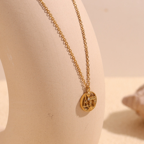 NTSMJ174 18K Gold Plated Stainless Steel Paris Pendant Necklace for Women Elegant Round City Charm