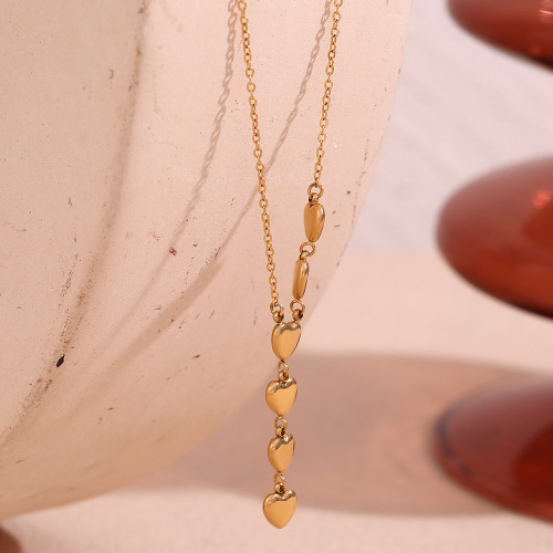 NTSMJ73 Asymmetrical 6-Heart Y Necklace for Women 18K Gold Plated Stainless Steel Pendant