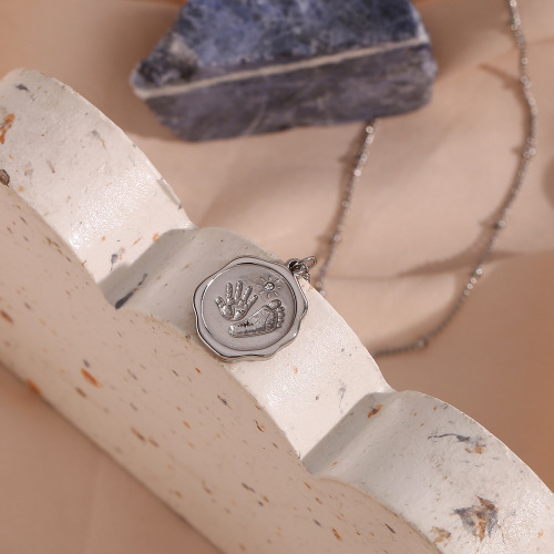 NTSMJ391 Stainless Steel Beaded Chain Baby Footprint Pendant Necklace for Women Keepsake Jewelry