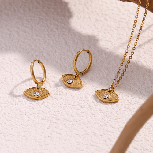 NTSMJ89 18K Gold Plated Stainless Steel Evil Eye Necklace and Micro Pave Diamond Eye Pendant Earrings for Women