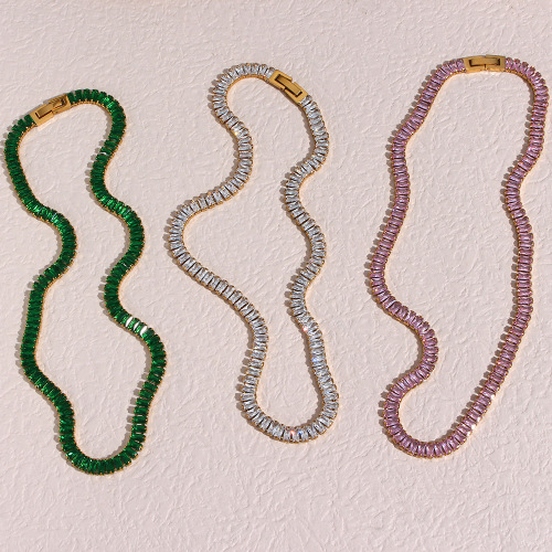 NTSMJ372 Luxury Full Zircon Claw Chain Necklace Set for Women Stainless Steel Jewelry Wholesale