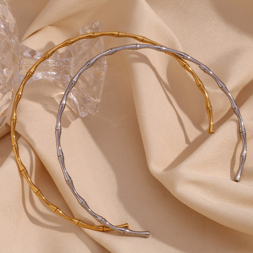 NTSMJ665 18K Gold Plated Stainless Steel Bamboo Open Choker Necklace for Women Stylish and Elegant Jewelry