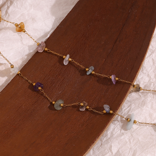 NTSMJ197 18K Gold Plated Stainless Steel Natural Stone Handmade Chain Bracelet for Women Trendy Jewelry