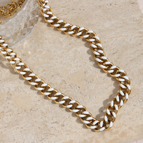 NTSMJ440 Women's Stainless Steel Enamel Cuban Chain Choker Necklace Fashion Jewelry
