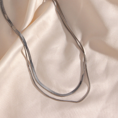 NTSMJ485 18K Gold Plated Stainless Steel Double Layer Flat Snake Chain Necklace Elegant Jewelry for Women