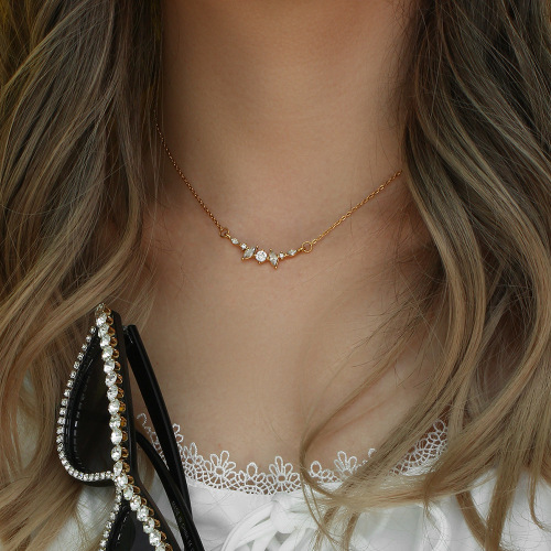 NTSMJ347 Stainless Steel Irregular Zircon Petal Necklace for Women Trendy Collarbone Jewelry