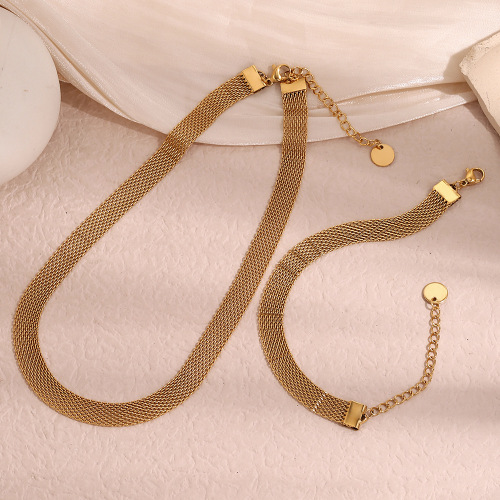 NTSMJ205 18K Gold Plated Stainless Steel Handmade Mesh Choker Necklace Set for Women Trendy Jewelry Collection