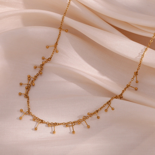 NTSMJ262 Handmade Beaded Cross Hook Pendant Choker Necklace Stylish Collarbone Jewelry for Women