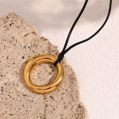 NTSMJ11 18K Gold Plated Stainless Steel O-Ring Pendant Necklace for Women Elegant Jewelry