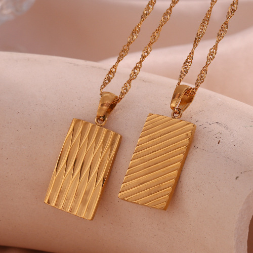 NTSMJ537 18K Gold Plated Stainless Steel Necklace with Rectangular Biscuit Pendant for Women Unique and Trendy Jewelry