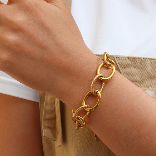 NTSMJ56 Punk Chain Collarbone Necklace and Bracelet Set for Women Trendy Jewelry