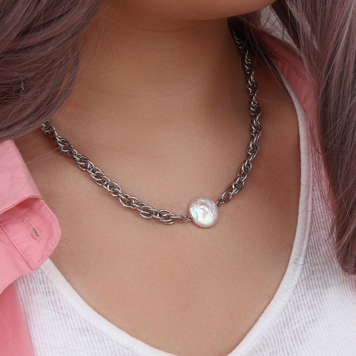 NTSMJ439 18K Gold Plated Stainless Steel Zircon Bead Chain Choker Necklace for Women