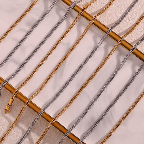 NTSMJ377 18K Gold Plated Stainless Steel 3mm Fox Tail Chain Bracelet Necklace Waist Chain & Anklet for Women