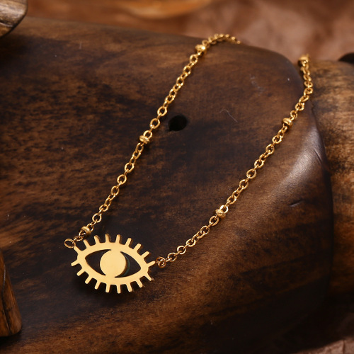 NTSMJ292 18K Gold-Plated Stainless Steel Necklace with Mini Turquoise Eye Pendant for Women