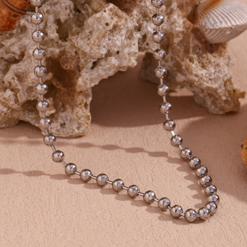 NTSMJ303 18K Gold-Plated Stainless Steel Necklace with 4mm Bead Chain for Women